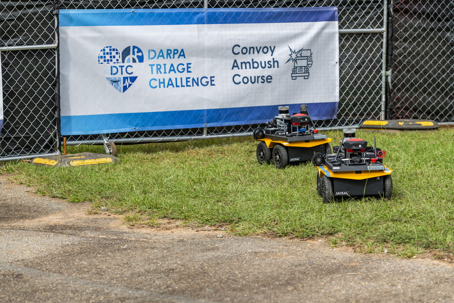 Two UGVs entering convoy ambush course